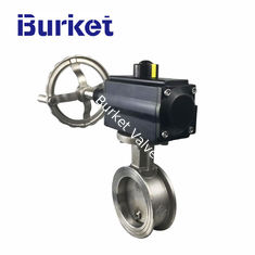 China DN100 flange connection SS304 pneumatic regulating butterfly valve with handwheel supplier